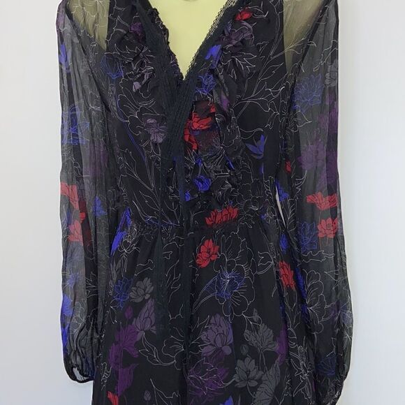 Tahari Dress “Desi” Silk Chiffon Opal Jewel Tone Floral NWOT Sz 8 - Picture 3 of 9